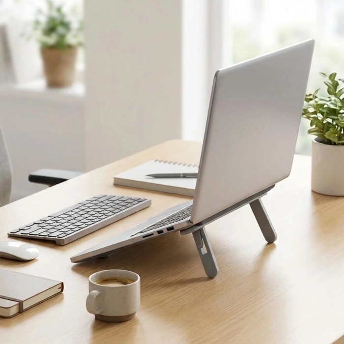 2 Kademeli Katlanabilir Laptop Standı – Kendiliğinden Güçlü Yapışkanlı, Ergonomik Tablet Yükseltici