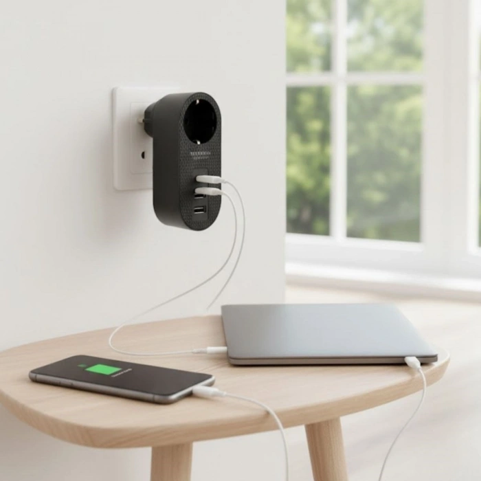 2 USB,1 TYPE-C Girişli 1li Çocuk Korumalı,Isıya Karşı Dayanıklı 2500Watt Termal Akım Korumalı Priz