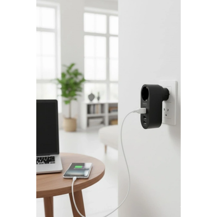 2 USB,1 TYPE-C Girişli 1li Çocuk Korumalı,Isıya Karşı Dayanıklı 2500Watt Termal Akım Korumalı Priz