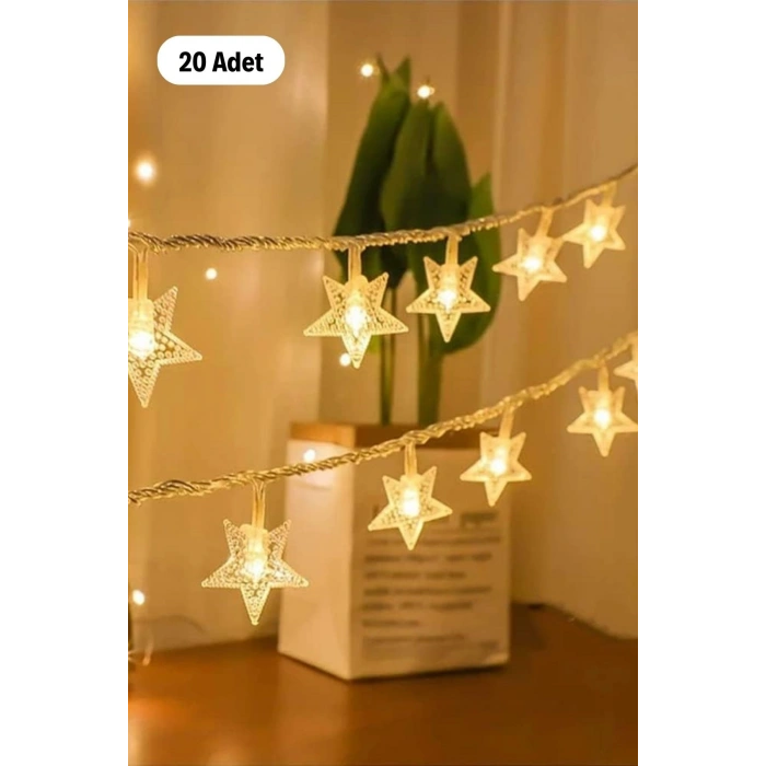 20 Adet Mini Yıldız Led 5 Metre Günışığı Rengi Dekoratif Led