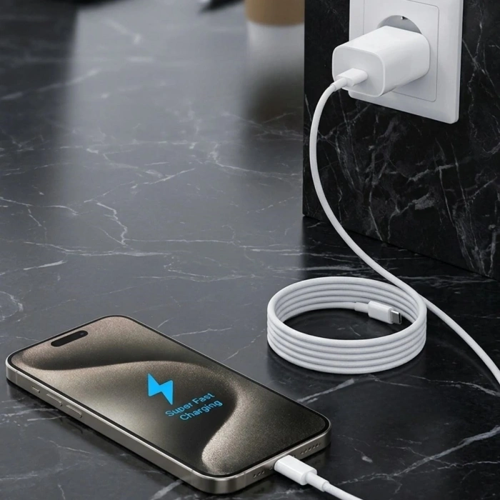 25W Hızlı Şarj Adaptörü USB-C to Type-C Kablolu – PD Destekli, Süper Hızlı Şarj Cihazı