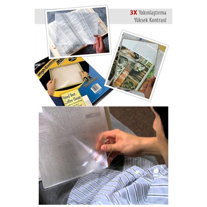 3 Kat Optik Yakınlaştıran Yüksek Kontrastlı Kitap Okuma Büyüteci