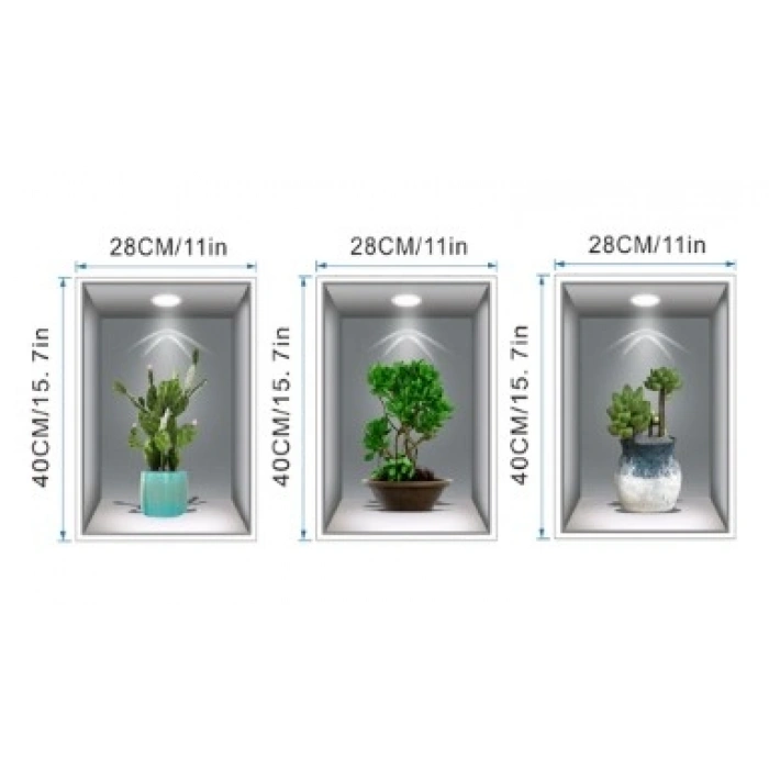 3d Çiçek Vazo Duvar Sticker 3 Lü Set Gri Fon