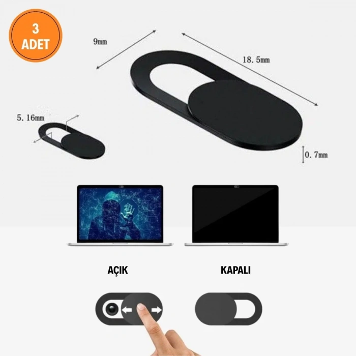 3’lü Webcam Kapatıcı – Laptop, Tablet ve Telefon Uyumlu Gizlilik Kamera Kapağı (Plastik)