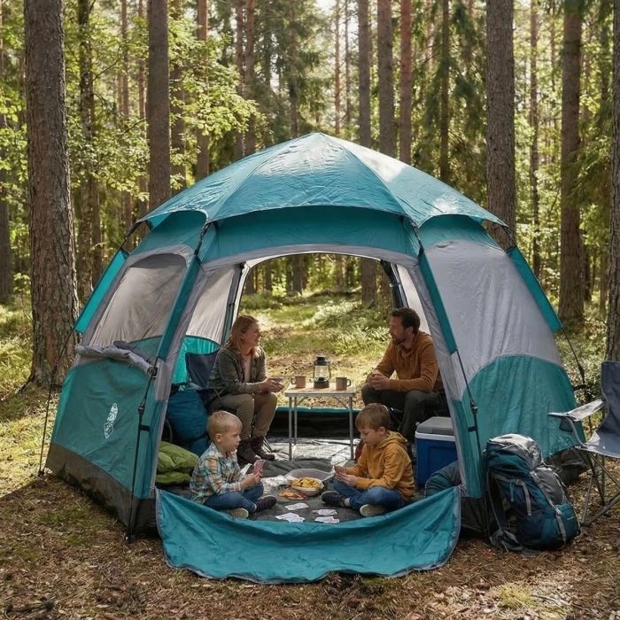 4 Kişilik Otomatik Kamp Çadırı – Altıgen Tasarım, Çift Kapılı, Suya Dayanıklı, Hızlı Kurulumlu Geniş Aile Outdoor Çadırı 240x240x160 cm