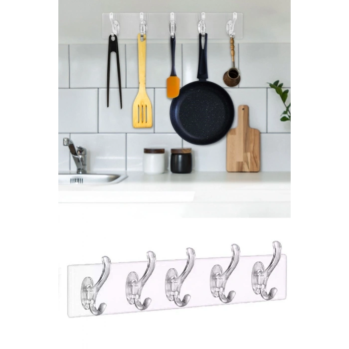 5li Güçlü Yapışkanlı Şeffaf Duvar Askısı Banyo Mutfak Düzenleyici Pratik Askılık