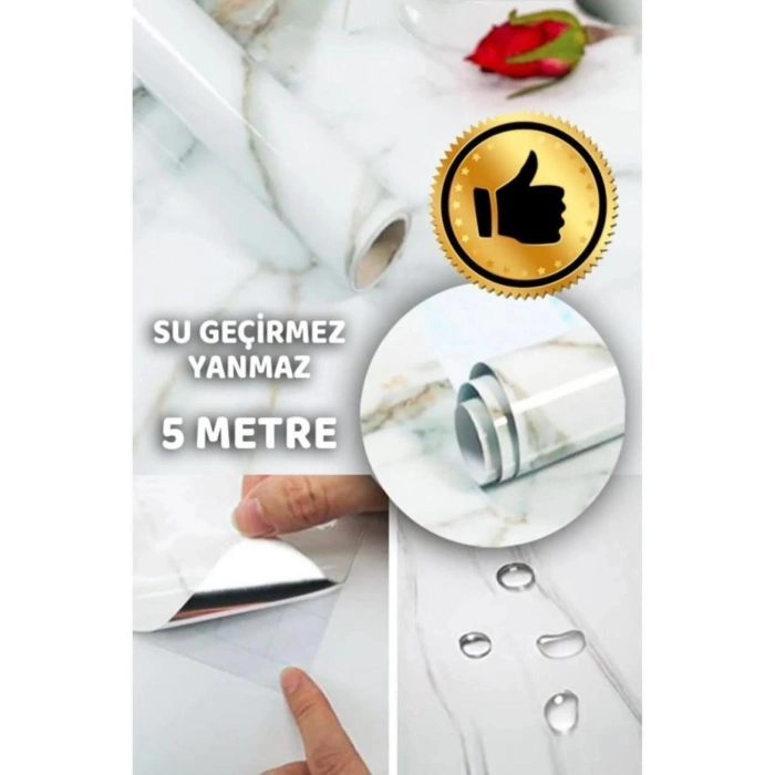 5mt X 60 Cm Mermer Desenli Masa Tezgah Mutfak Su Geçirmez Yapışkanlı Folyo Sticker