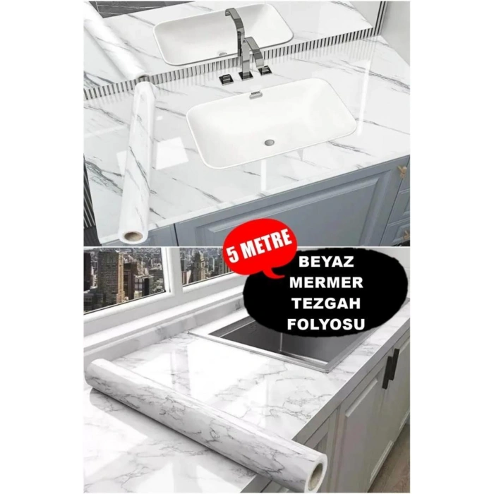 5mt X 60 Cm Mermer Desenli Masa Tezgah Mutfak Su Geçirmez Yapışkanlı Folyo Sticker