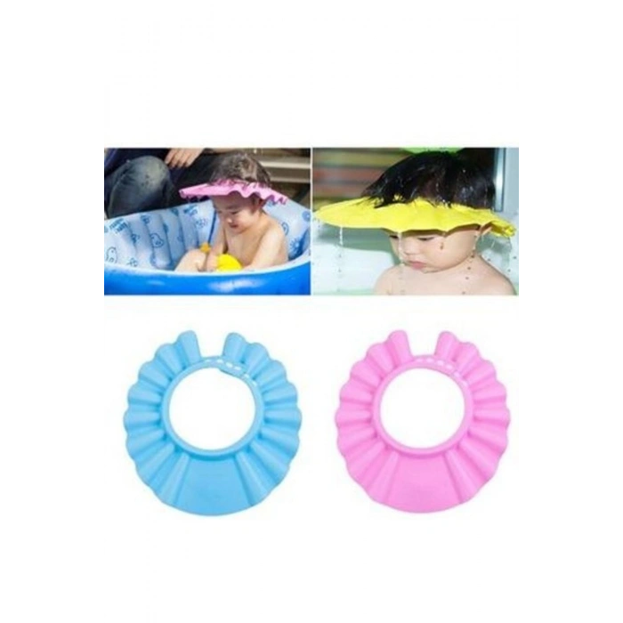 Bebek Banyo Şapkası Ayarlanabilir Çıtçıtlı Ince Köpük Su Sabun Kaçması Önleyici Göz Kulak Koruyucu