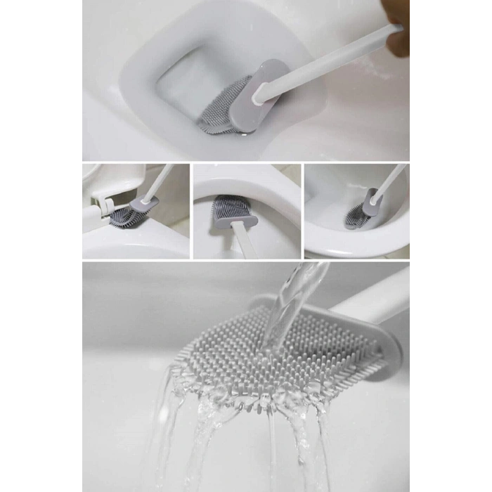 Plüton Design Tuvalet Fırçası Beyaz Klozet Fırçası Esnek Bükülebilir Silikon Küvet Temizleme Fırça