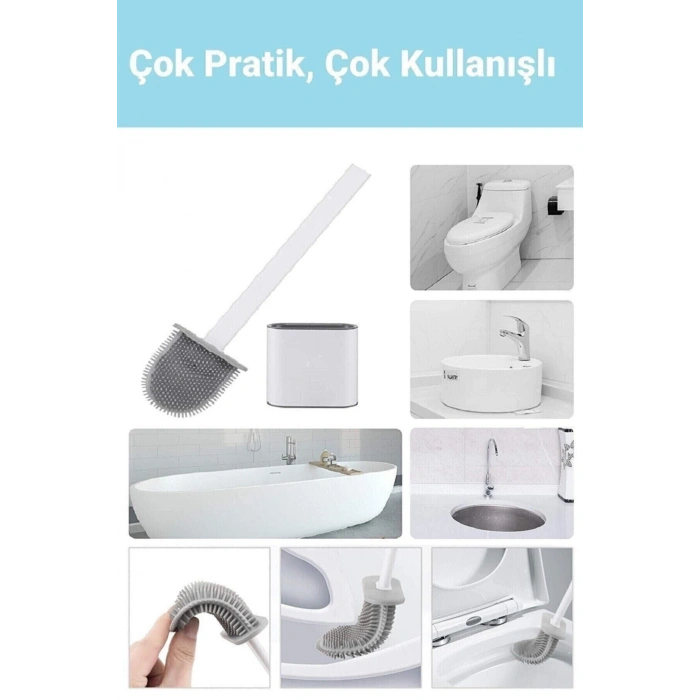 Plüton Design Tuvalet Fırçası Beyaz Klozet Fırçası Esnek Bükülebilir Silikon Küvet Temizleme Fırça
