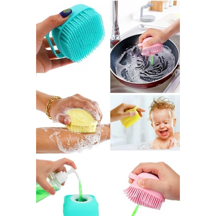 Duş Jeli Hazneli Silikon Fırça Kese Çok Amaçlı Vücut Temizleme Kesesi Banyo Lifi