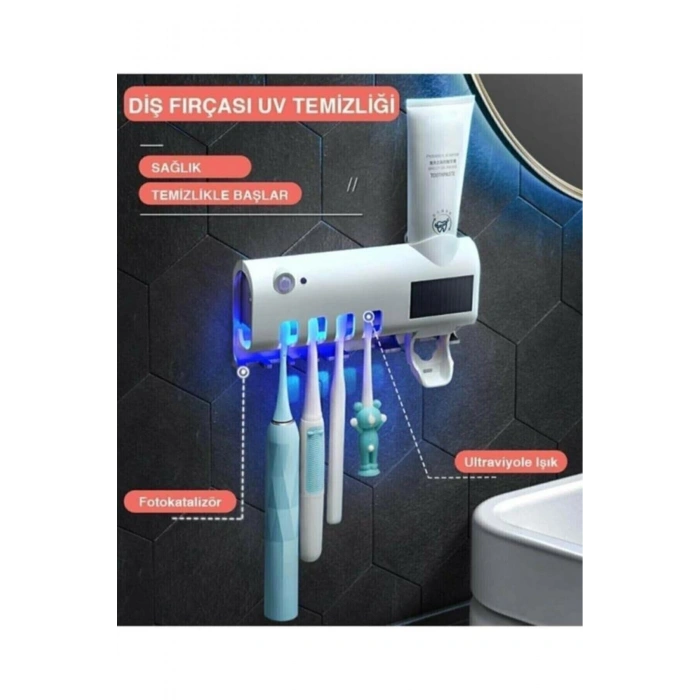 Otomatik Diş Macunu Sıkacağı Ve Uv Sterilizatör, Diş Fırçası Tutacağı