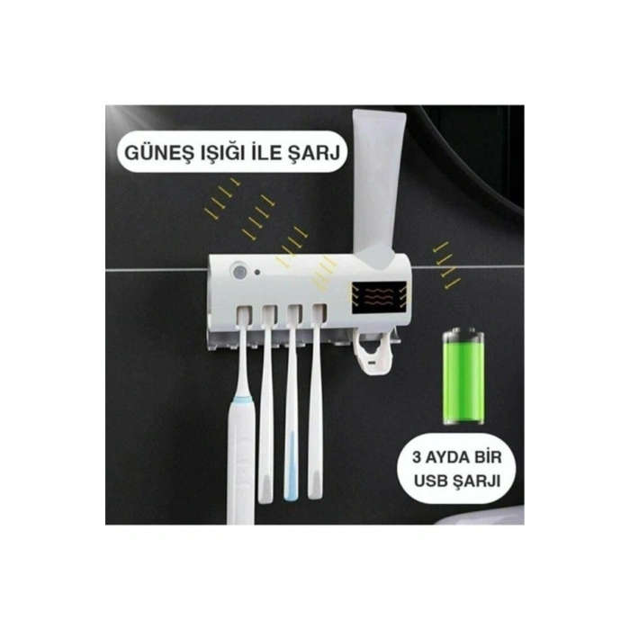 Otomatik Diş Macunu Sıkacağı Ve Uv Sterilizatör, Diş Fırçası Tutacağı