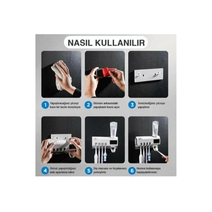 Otomatik Diş Macunu Sıkacağı Ve Uv Sterilizatör, Diş Fırçası Tutacağı