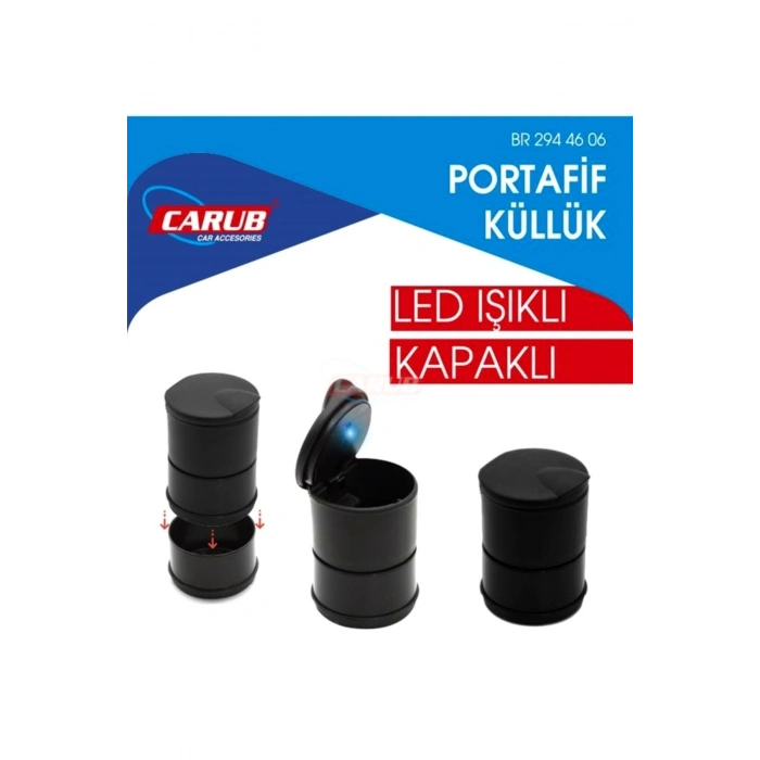 Universal Kül Tablası Kapaklı Led Işıklı Kokusuz Küllük Siyah