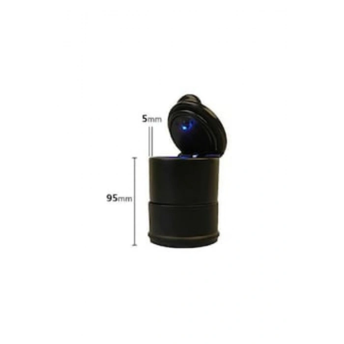 Universal Kül Tablası Kapaklı Led Işıklı Kokusuz Küllük Siyah