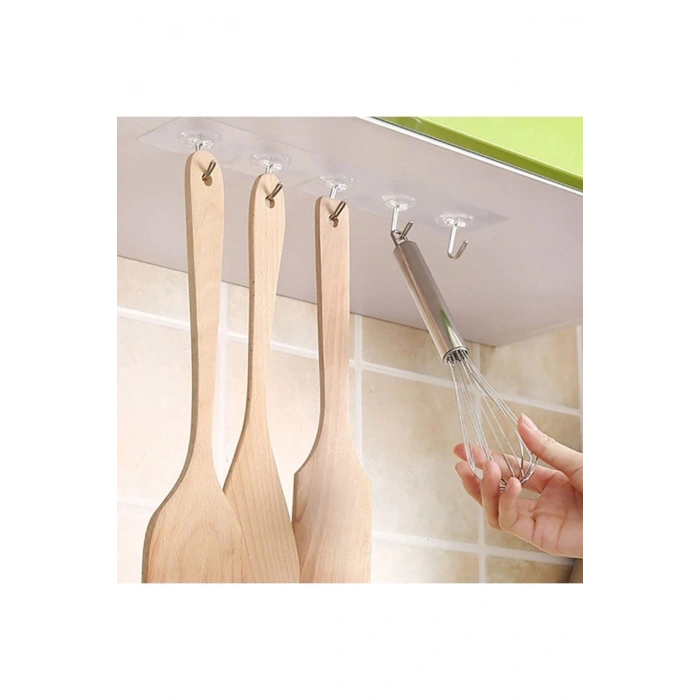 ® Süper Güçlü Yapışkanlı Suya Dayanıklı Şeffaf Askı 5li Set Yeniden Kullanılabilir Kancalar