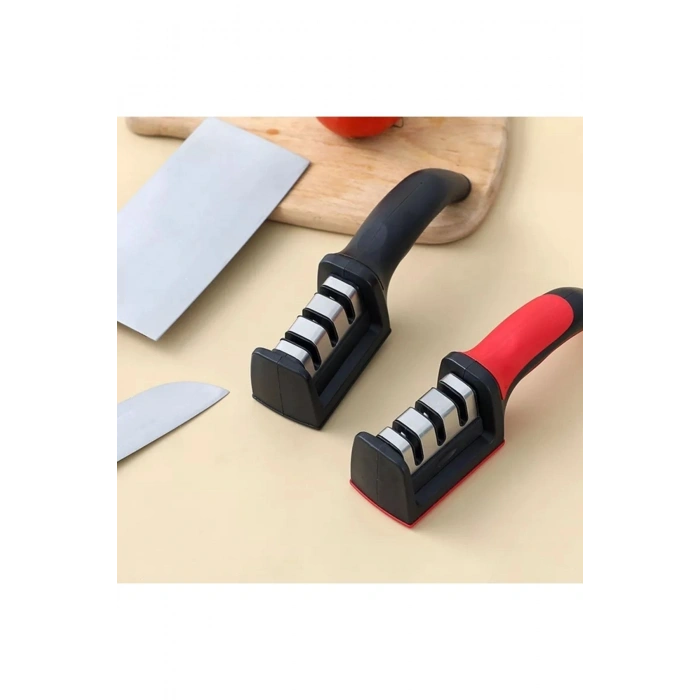 3 Aşamalı Bıçak Bileme Keskinleme Aparatı Bileyici Kırmızı