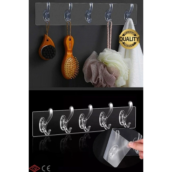 Yakut Askı Kendinden Yapışkanlı 5 Kancalı Şeffaf