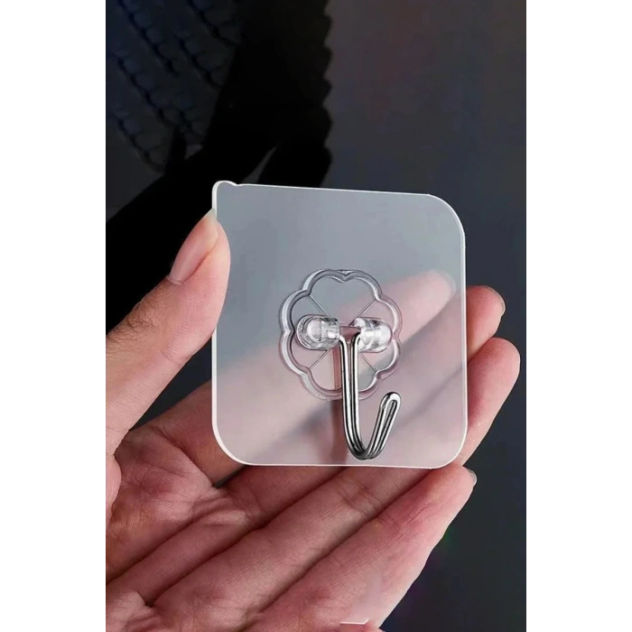 10 Adet 6x6cm Kendinden Yapışkanlı Şeffaf Güçlü Askı Kapı Duvar Askıları Ağır Yük Taşıma Askısı