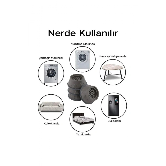Çamaşır - Kurutma Makinesi Sarsıntı Titreşim Ses Önleyici Kaydırmaz Ayak 4lü Set