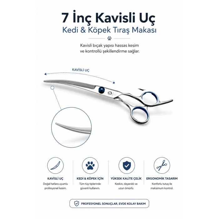 Oval paslanmaz Kavisli çelik hayvan traş makası, kedi ve köpekler için ideal araç 7 inç