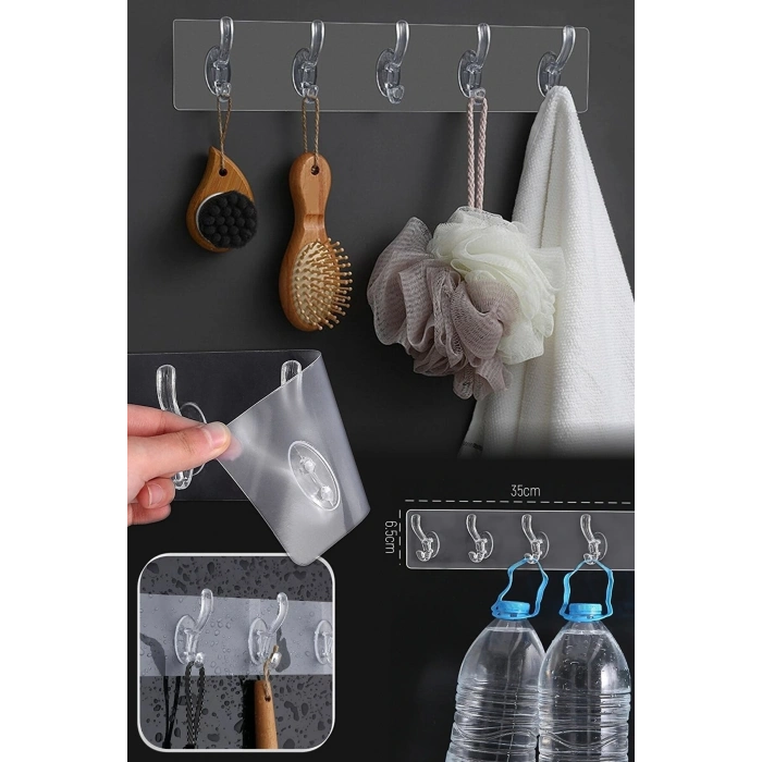 Banyo Askısı 6 Lı Şeffaf Kendinden Yapışkanlı