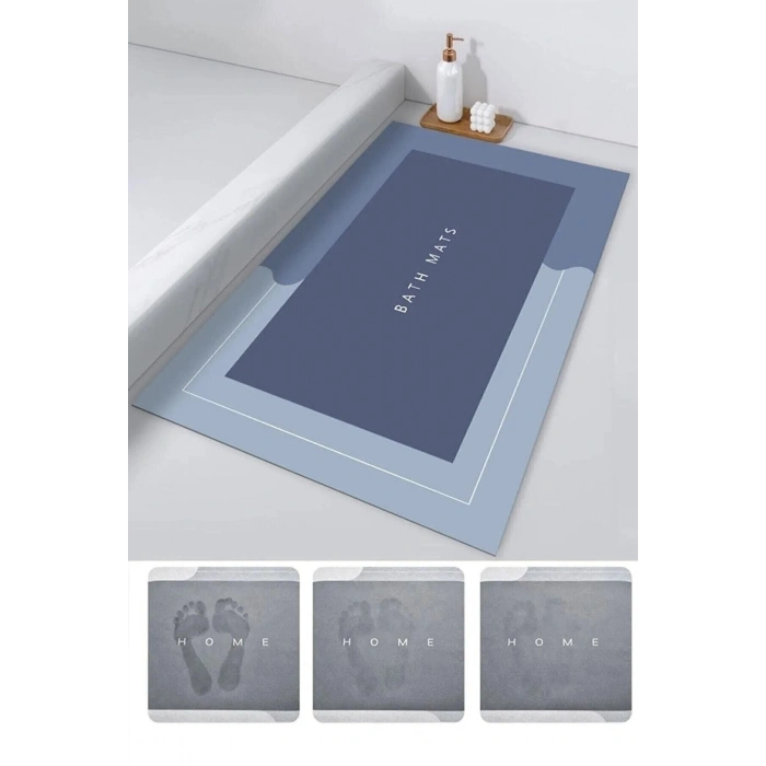Süper Su Emici Banyo Paspası Yıkanabilir Sihirli Su Emici Paspas Mavi
