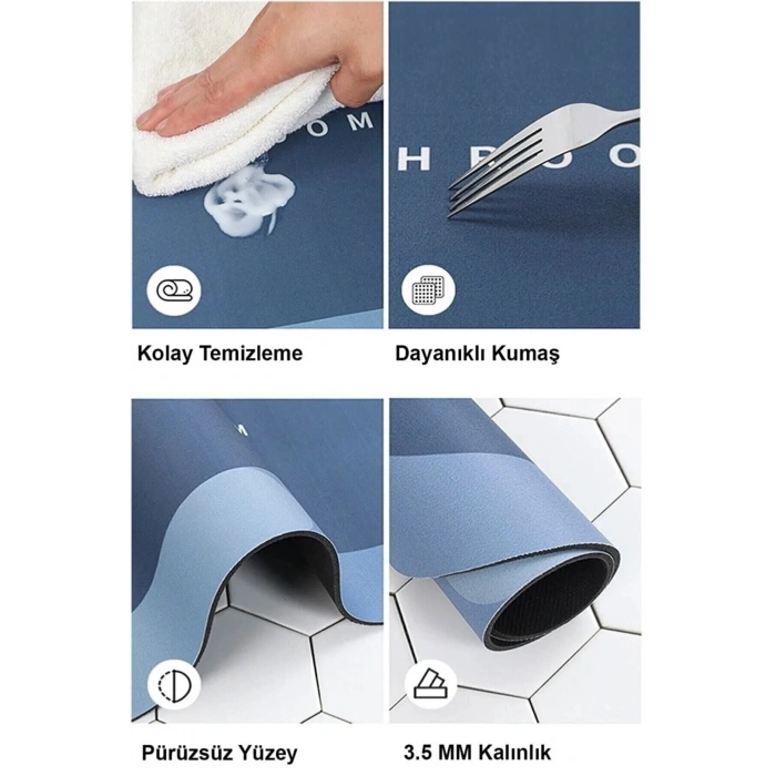 Süper Su Emici Banyo Paspası Yıkanabilir Sihirli Su Emici Paspas Mavi