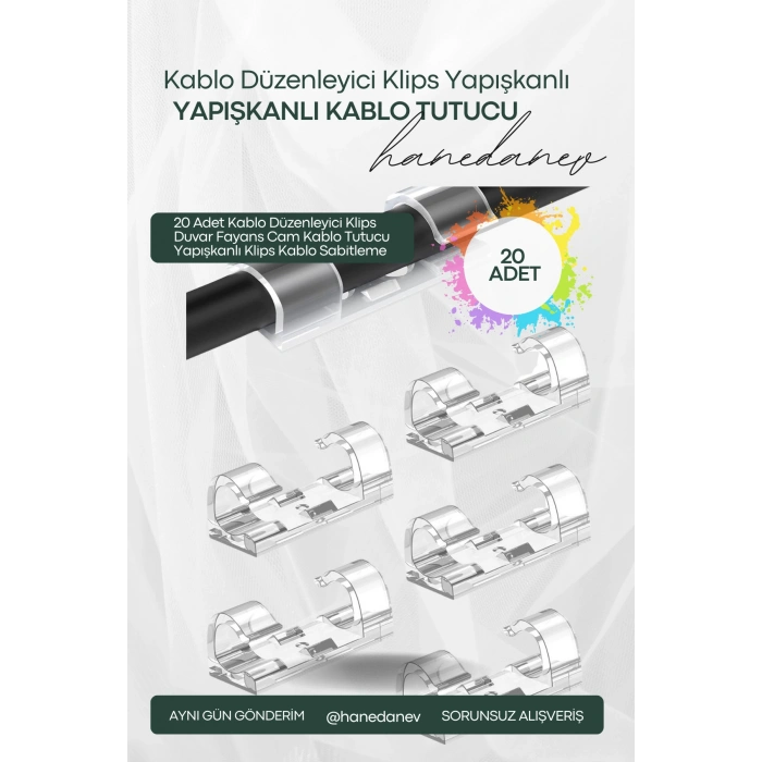 Kablo Sabitleyici, Tutucu Ve Düzenleyici Klips 20 Adet