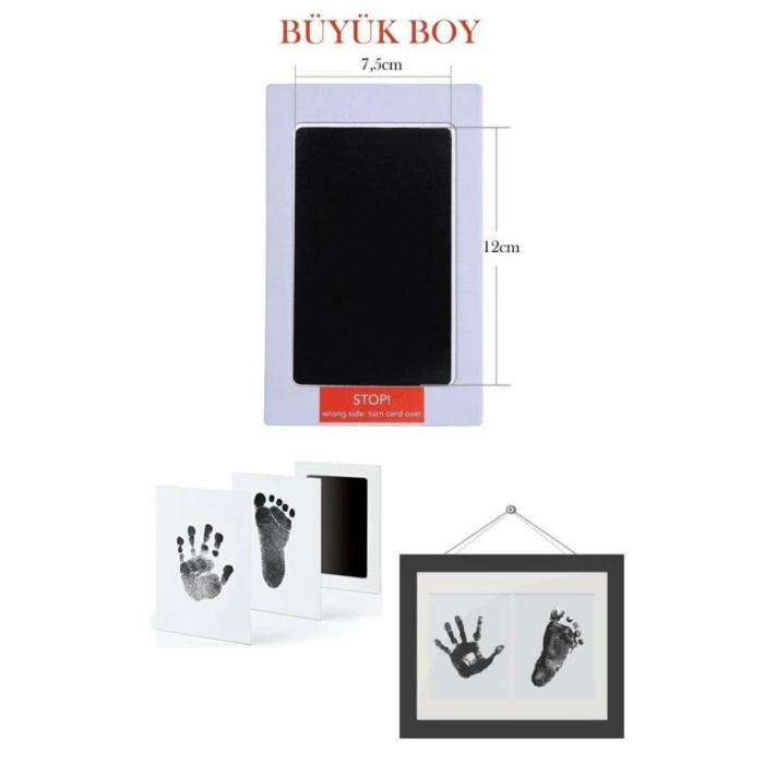Bebek El Ve Ayak Izi Büyük Boy Anı Seti Mürekkepsiz Temassız Baskı Kiti Siyah Renk