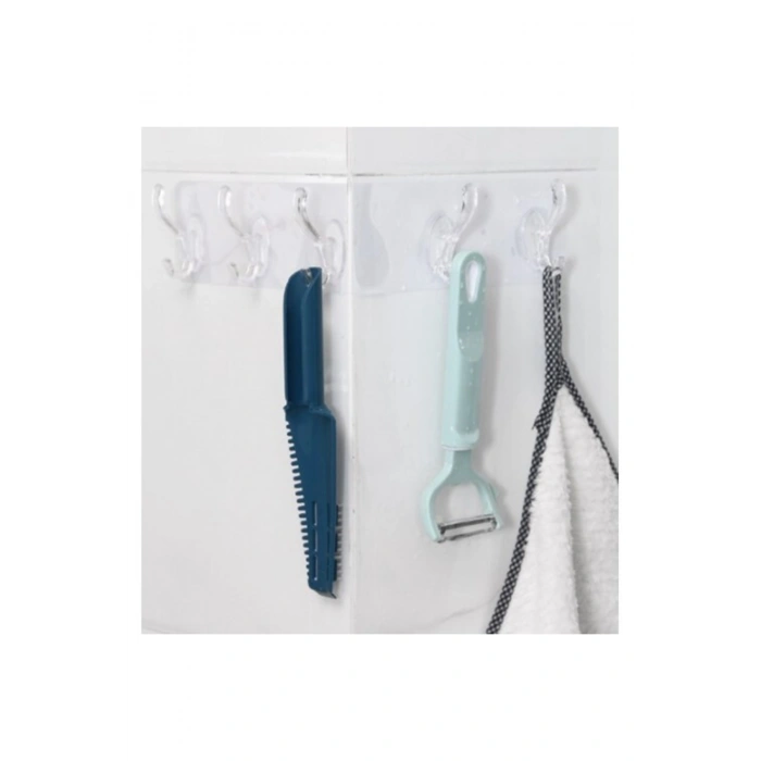6li Yapışkanlı Şeffaf Duvar Askısı Banyo Mutfak Düzenleyici Askı Pratik Kanca Askılık