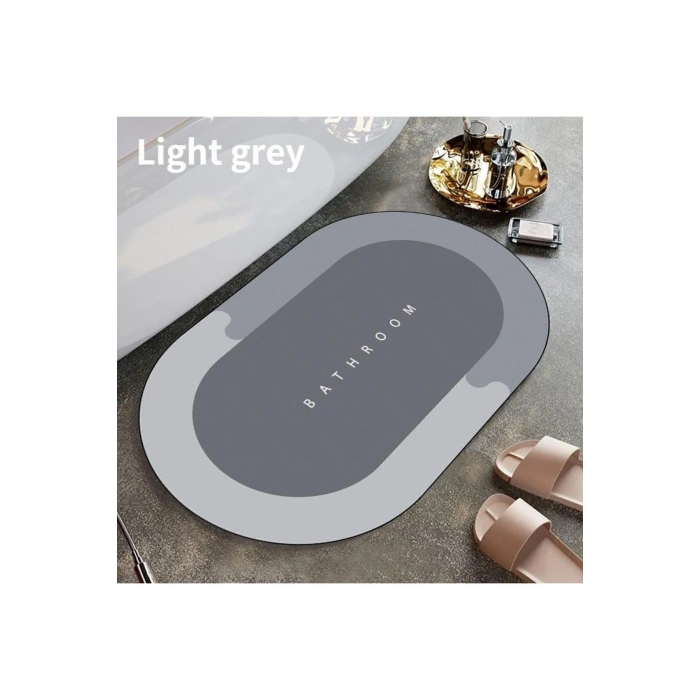 Bathroom 40x60 Oval Süper Su Emici Banyo Paspası Abdest Paspası Kaymaz Taban Gri Renk