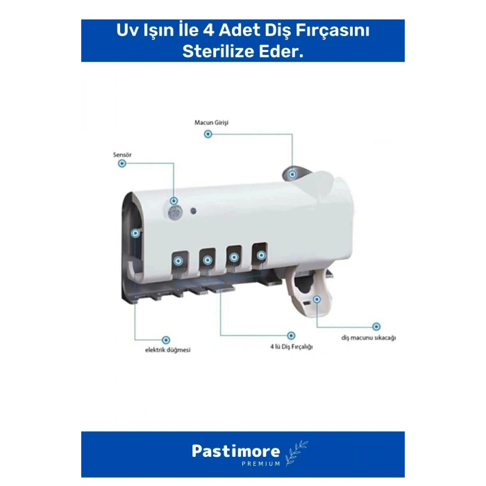 Pratik Usb Şarjlı Ve Güneş Enerjili Otomatik Diş Macunu Sıkacağı 4 Adet Diş Fırçalığı Tutucu