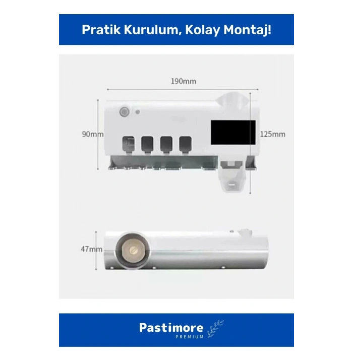 Pratik Usb Şarjlı Ve Güneş Enerjili Otomatik Diş Macunu Sıkacağı 4 Adet Diş Fırçalığı Tutucu