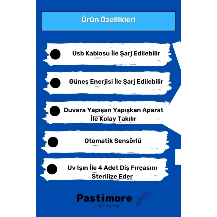 Pratik Usb Şarjlı Ve Güneş Enerjili Otomatik Diş Macunu Sıkacağı 4 Adet Diş Fırçalığı Tutucu