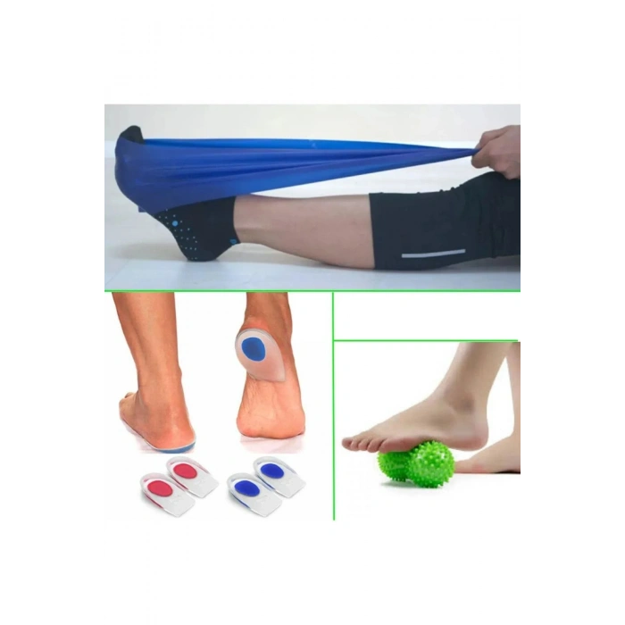 Silikon Darbe Emici Topukluk Tabanlık + Egzersiz Direnç Bandı Lastiği + Ayak Altı Masaj Topu