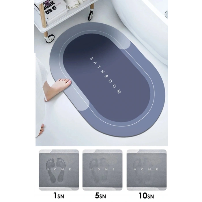 Sihirli Su Emici Banyo Paspası Kaymaz Tabanlı Abdest Paspası 3,5 Mm 40x60 Gri