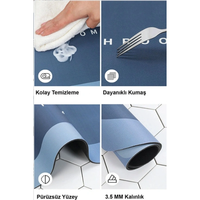 Banyo Paspası Süper Su Emici Kaymaz Tabanlı Paspas Oval Diatomit Paspas Nappa Paspas Oval (60x39cm)