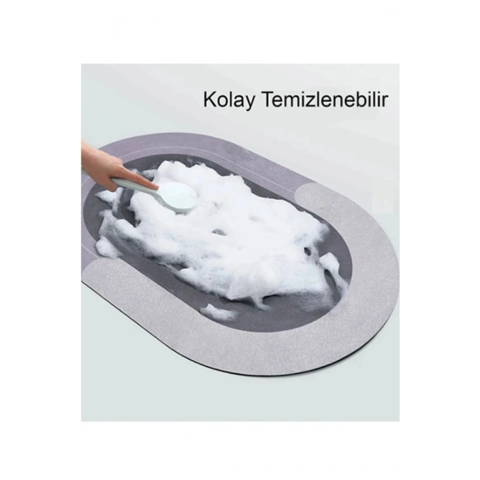 Banyo Paspası Süper Su Emici Kaymaz Tabanlı Paspas Oval Diatomit Paspas Nappa Paspas Oval (60x39cm)