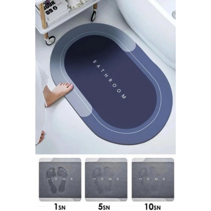 Banyo Paspası Süper Su Emici Kaymaz Tabanlı Paspas Oval Diatomit Paspas Nappa Paspas Oval (60x39cm)