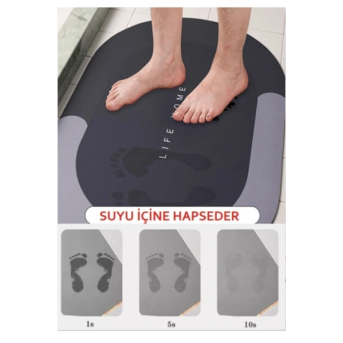 Banyo Paspası Süper Su Emici Kaymaz Tabanlı Paspas Oval Diatomit Paspas Nappa Paspas Oval (60x39cm)