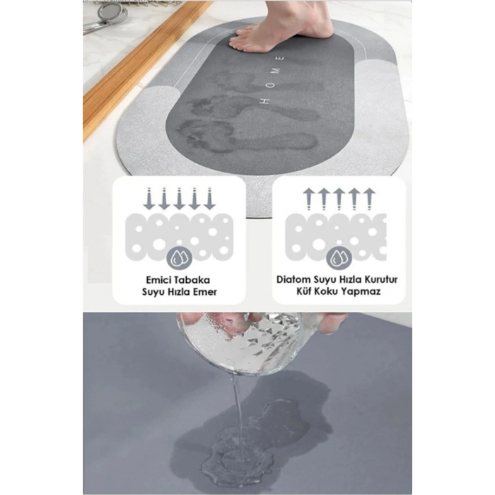 Banyo Paspası Süper Su Emici Kaymaz Tabanlı Paspas Oval Diatomit Paspas Nappa Paspas Oval (60x39cm)