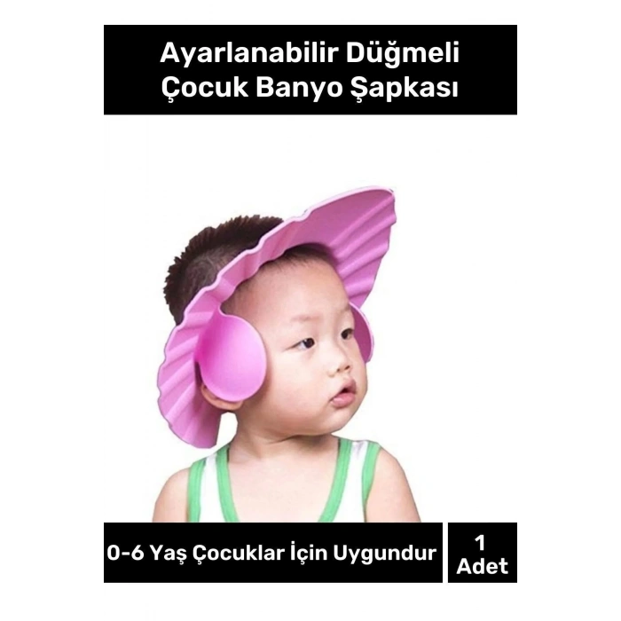 Bebek Banyo Şapkası Duş Başlığı Ayarlanabilir Düğmeli Çocuk Küvet Göze Su Kaçırmayan Pembe Şapka