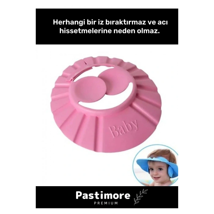 Bebek Banyo Şapkası Duş Başlığı Ayarlanabilir Düğmeli Çocuk Küvet Göze Su Kaçırmayan Pembe Şapka