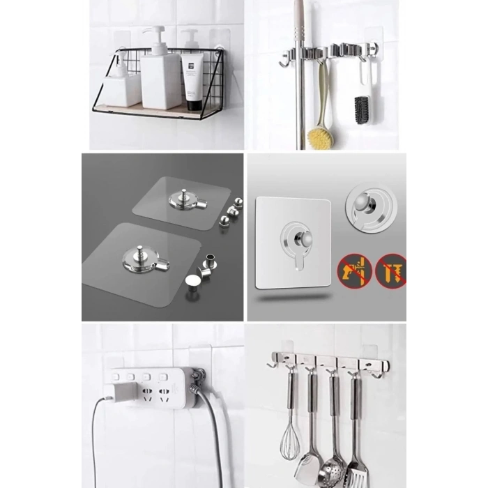 Osso 5 Adet Yapışkanlı Duvar Vida Kancaları Şeffaf Raf Duvar Tablo Askıları Mutfak Banyo Organizer
