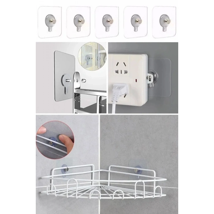 Else Mutfak 5 Adet Yapışkanlı Duvar Vida Kancaları Şeffaf Raf Duvar Tablo Askıları Banyo Organizer