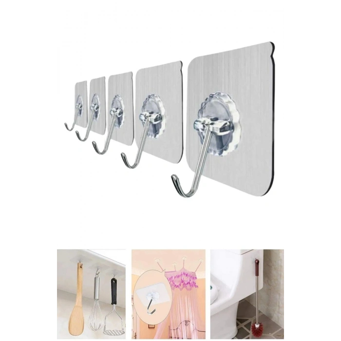 Aveo 8 Adet Yapışkanlı Şeffaf Askılık-güçlü Yapışkanlı Duvar ,kapı Arkası,mutfak,banyo Askısı
