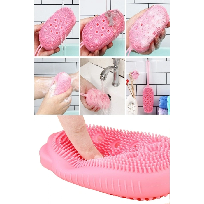 Else Silikon Banyo Kesesi Katı Sabun Hazneli Süngerli Silikon Sırt Vücut Keseleme Fırçası